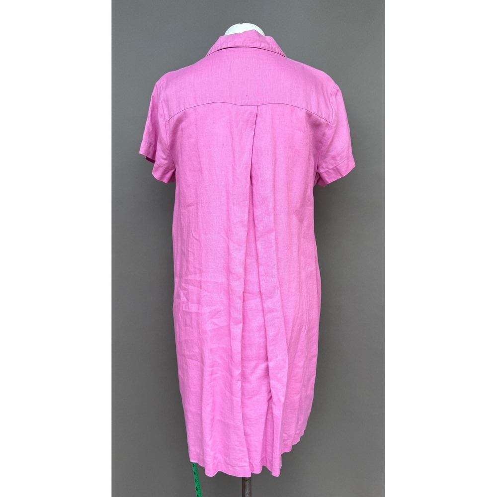 J Jill Linen Shirt Dress Medium Pink Short Sleeve Button Front Pockets Coastal - Picture 5 of 15